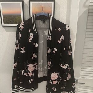 Torrid Black and Pink Floral Bomber Jacket